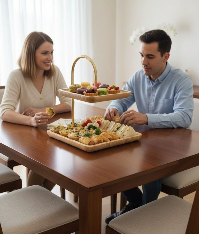 BANDEJA DECORATIVA ELEVADA CUADRADA DOBLE NIVEL JHN - 5