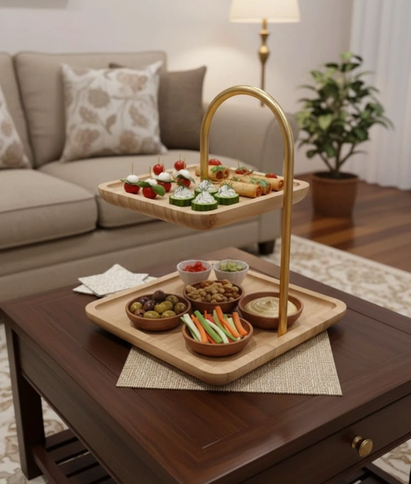 BANDEJA DECORATIVA ELEVADA CUADRADA DOBLE NIVEL JHN - 8