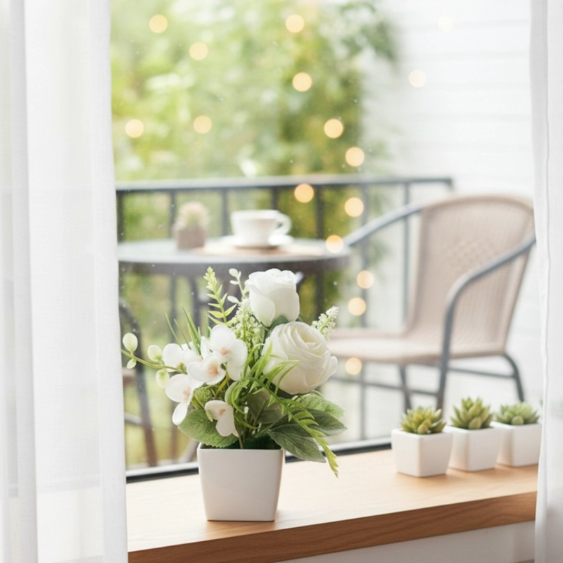 SET 2 PLANTA ARTIFICIAL DECORATIVA ARREGLO FLORAL ROSA JHN - 9
