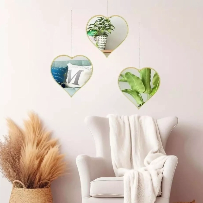 SET 3 ESPEJO DECORATIVO PARED COLGANTE CORAZON ADORNO JHN - 8