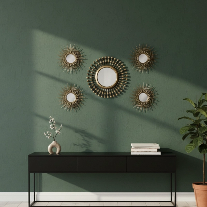 SET 5 PZA ESPEJO PARED DECORATIVO MURAL RAYOS SOL JHN - 9