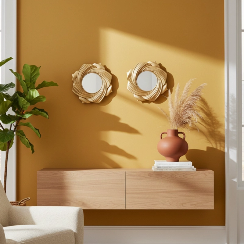 SET 2 ESPEJO DECORATIVO PARED PE TALO FLOR REMOLINO JHN - 10