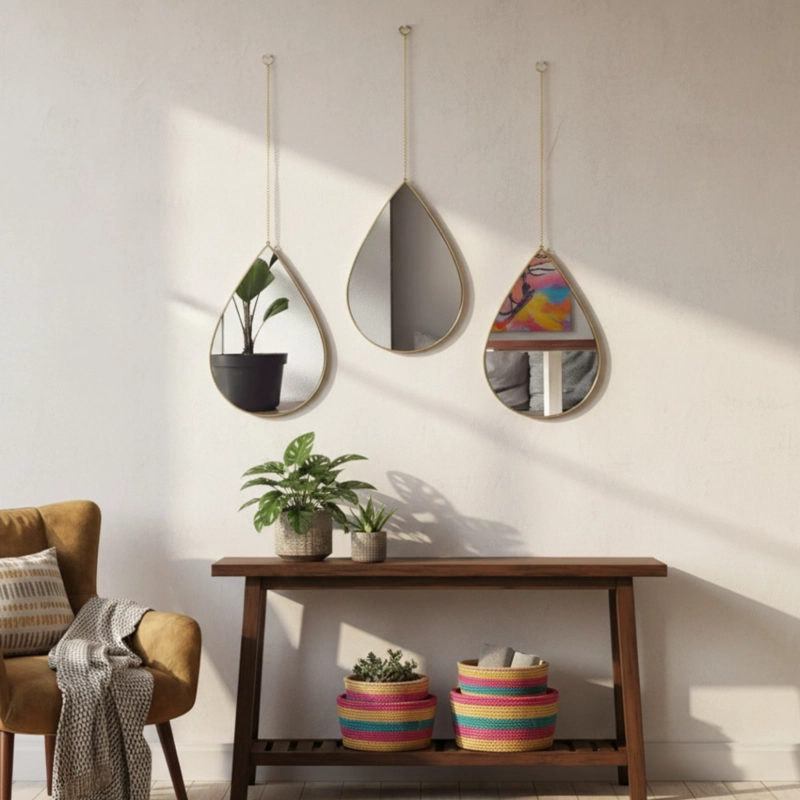 SET 3 ESPEJO PARED DECORATIVO FORMA GOTA ADORNO COLGANTE JHN - 9