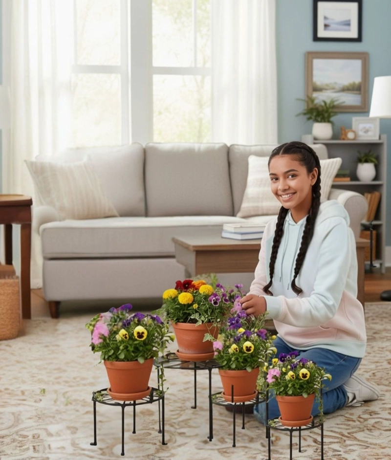SET 4 PORTA MACETA SOPORTE DECORATIVO DISEÑO FLORAL JHN - 4
