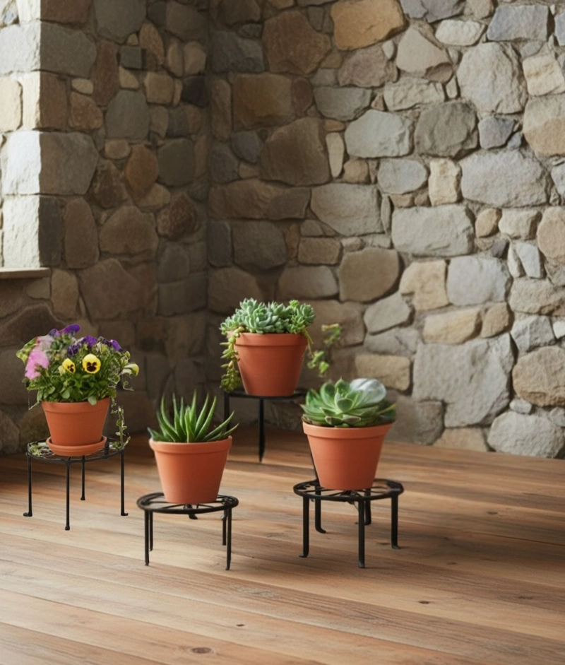 SET 4 PORTA MACETA SOPORTE DECORATIVO DISEÑO FLORAL JHN - 5