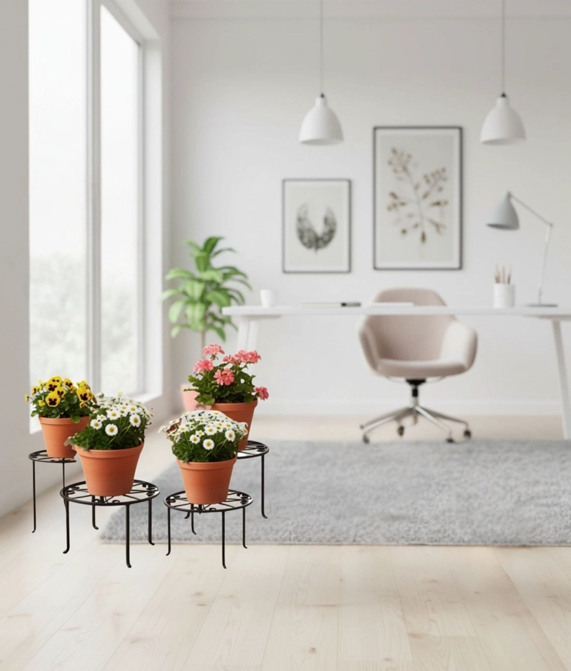 SET 4 PORTA MACETA SOPORTE DECORATIVO DISEÑO FLORAL JHN - 7