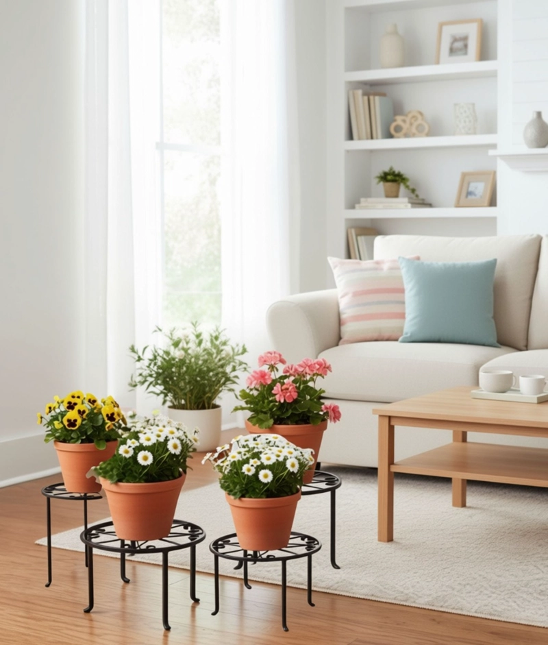 SET 4 PORTA MACETA SOPORTE DECORATIVO DISEÑO FLORAL JHN - 8