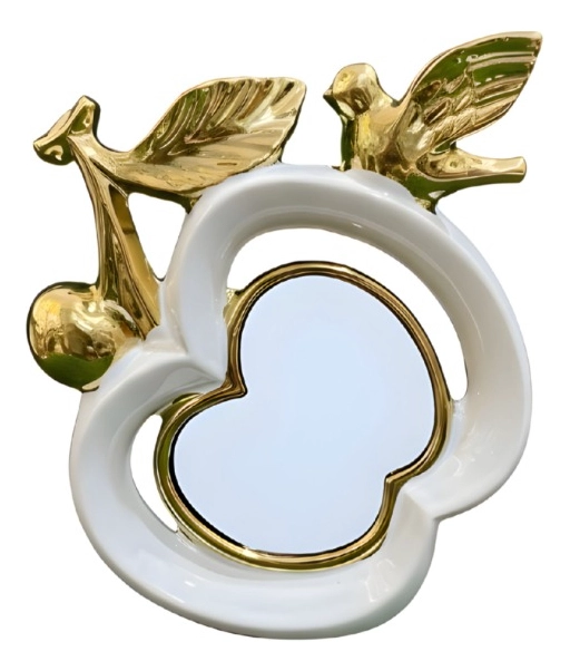 FIGURA DECORATIVA ADORNO DISEÑO PAJARO ESPEJO MANZANA JHN - 1