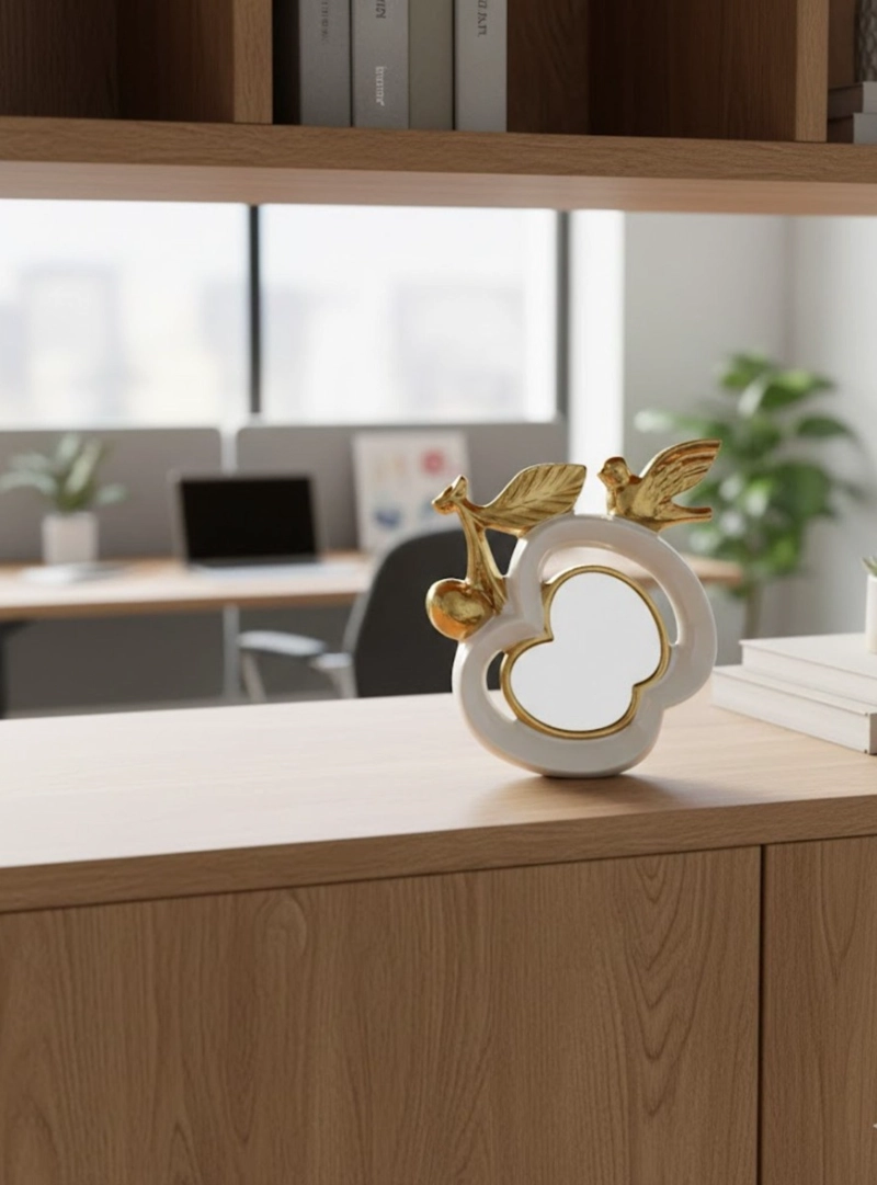 FIGURA DECORATIVA ADORNO DISEÑO PAJARO ESPEJO MANZANA JHN - 8
