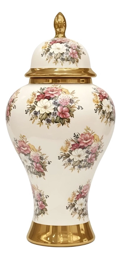 POTICHE DECORATIVO JARRON DISEÑO MOTIVOS FLORALES ADORNO JHN - 1