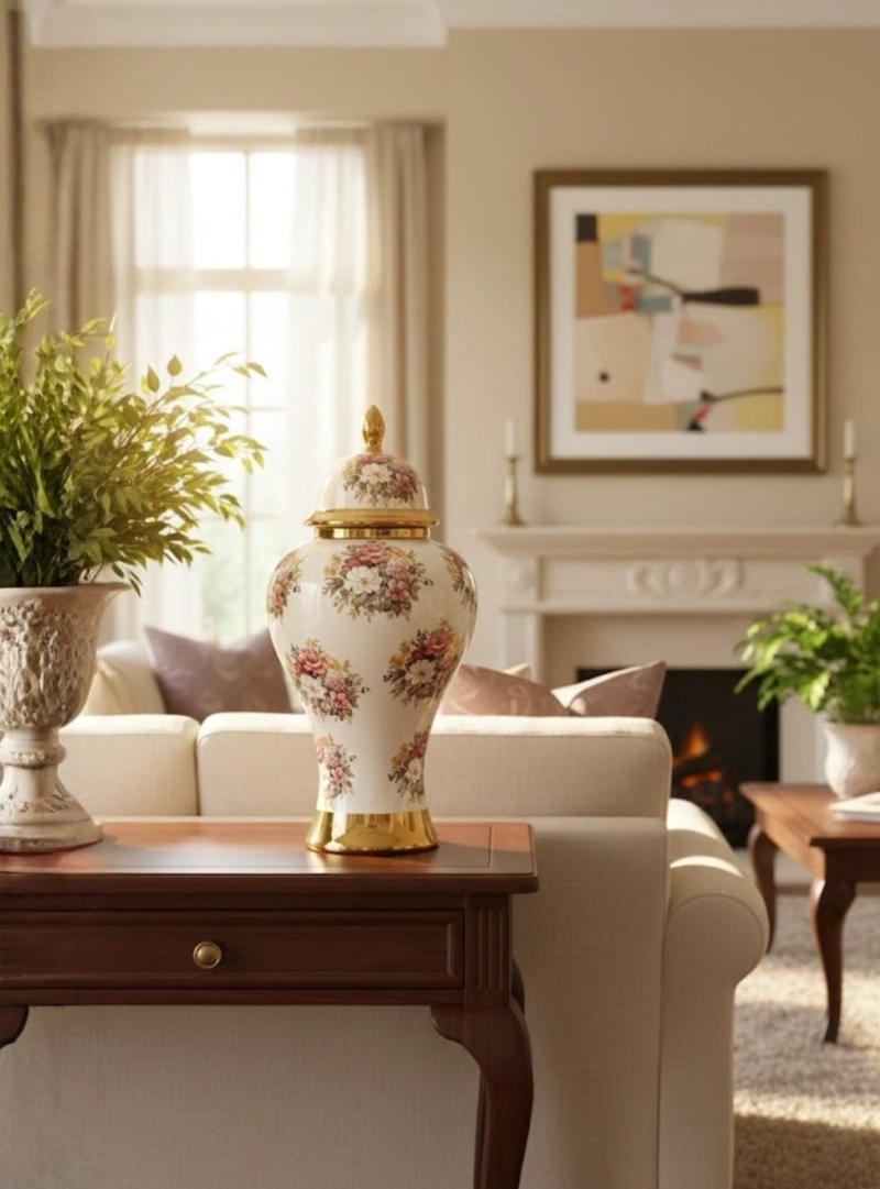 POTICHE DECORATIVO JARRON DISEÑO MOTIVOS FLORALES ADORNO JHN - 2