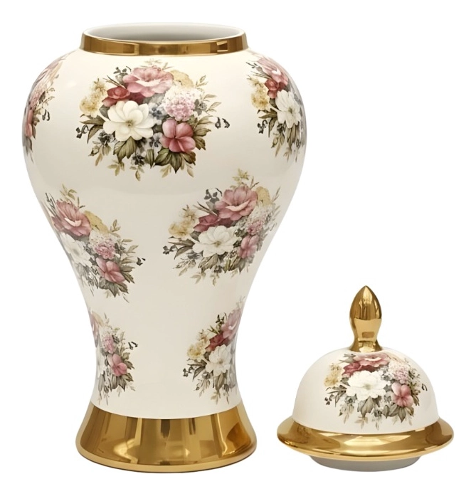 POTICHE DECORATIVO JARRON DISEÑO MOTIVOS FLORALES ADORNO JHN - 3