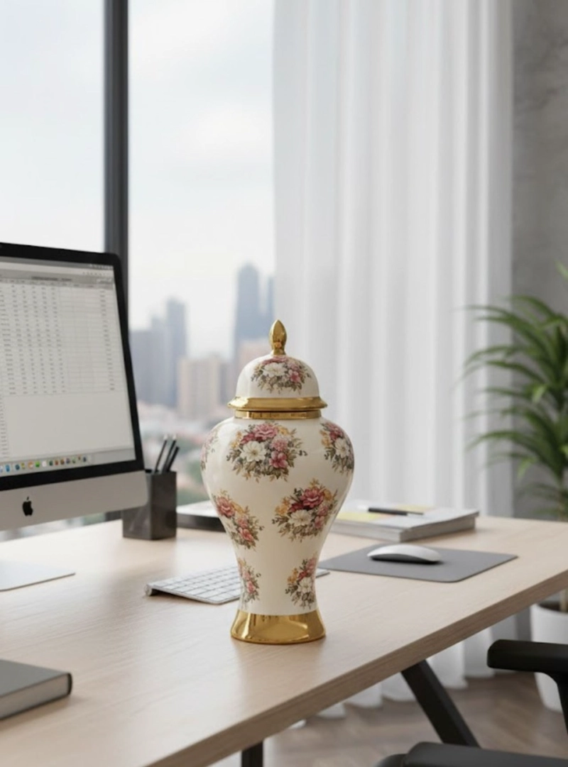 POTICHE DECORATIVO JARRON DISEÑO MOTIVOS FLORALES ADORNO JHN - 9
