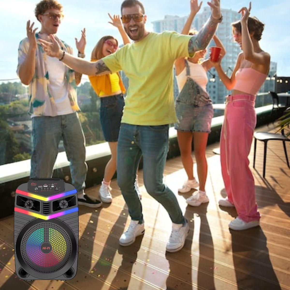 PARLANTE PORTATIL + MICROFONO LUCES LED FIESTA MUSICA LAU - 1