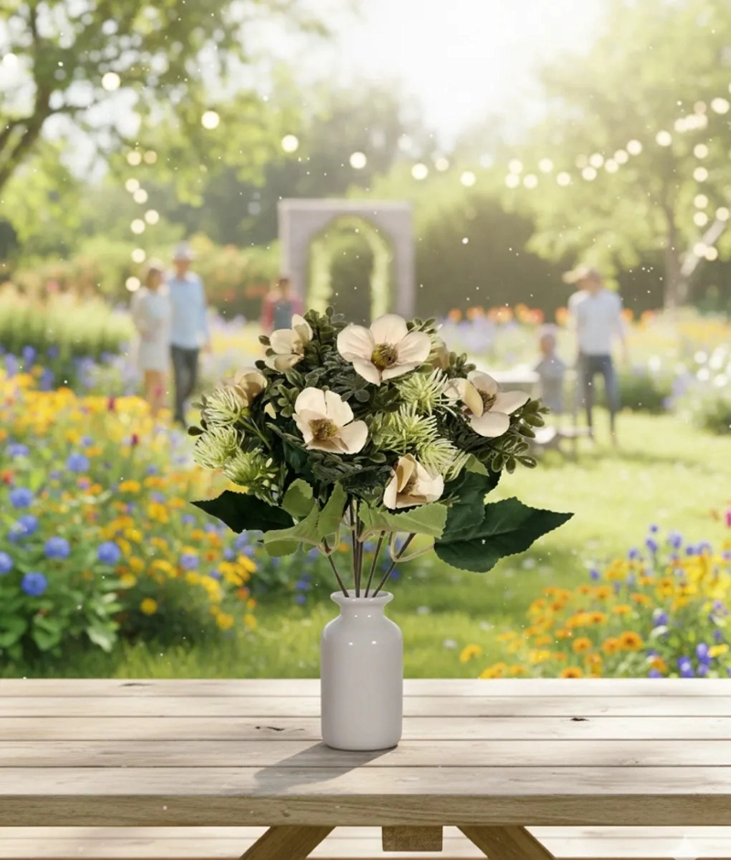 SET 5 FLORES ARTIFICIALES RAMO DECORATIVO MAGNOLIA CARDO JHN - 8