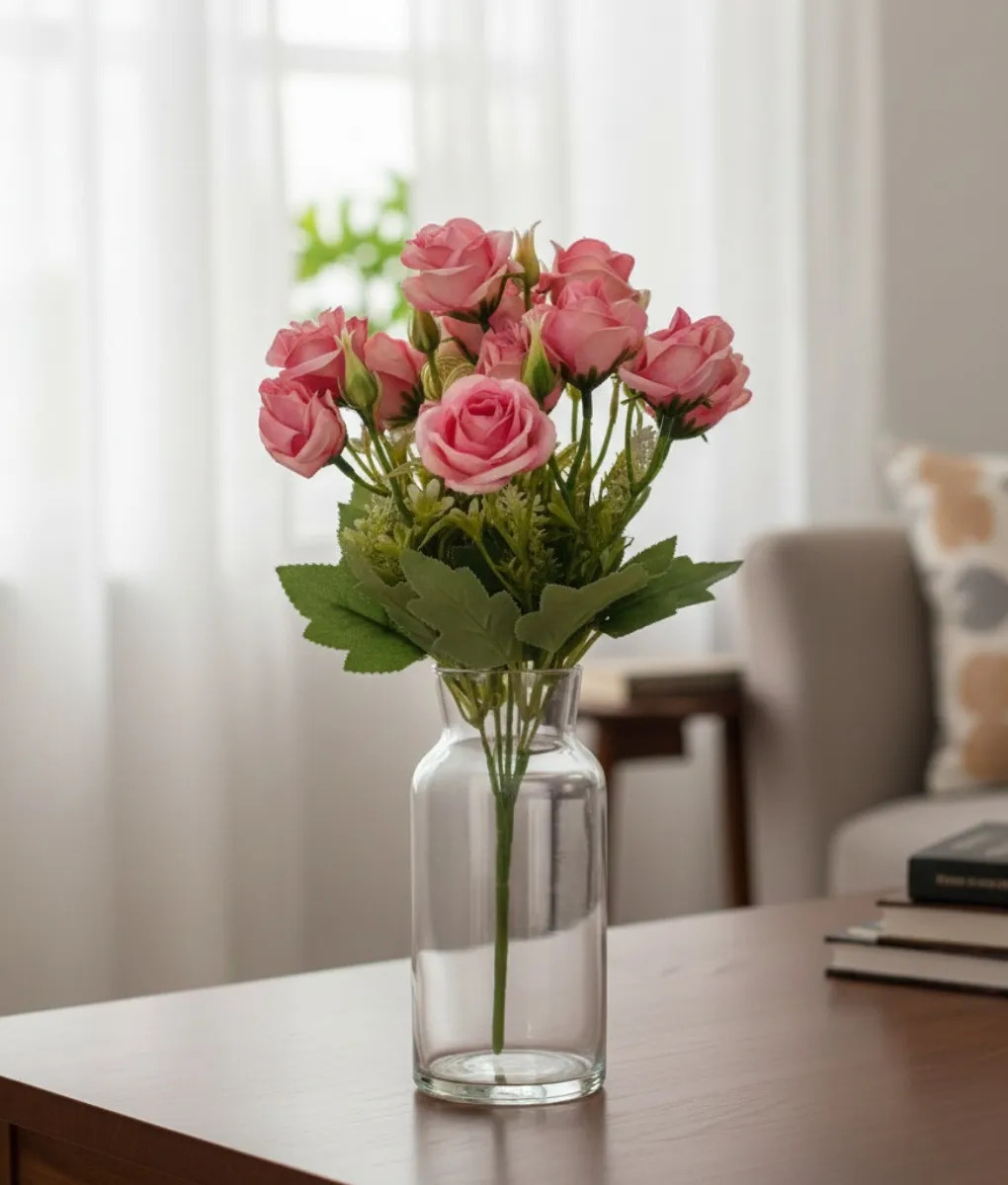 SET 4 FLORES ARTIFICIALES RAMO DECORATIVO ROSAS BOTON JHN - 10