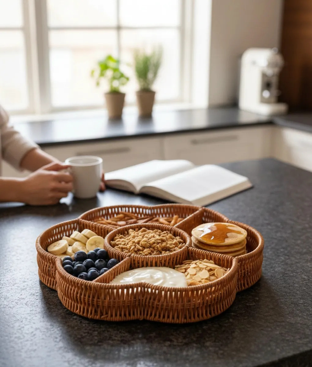 BANDEJA DECORATIVA SERVIR HOGAR DIVISIONES DISEÑO FLOR JHN - 7