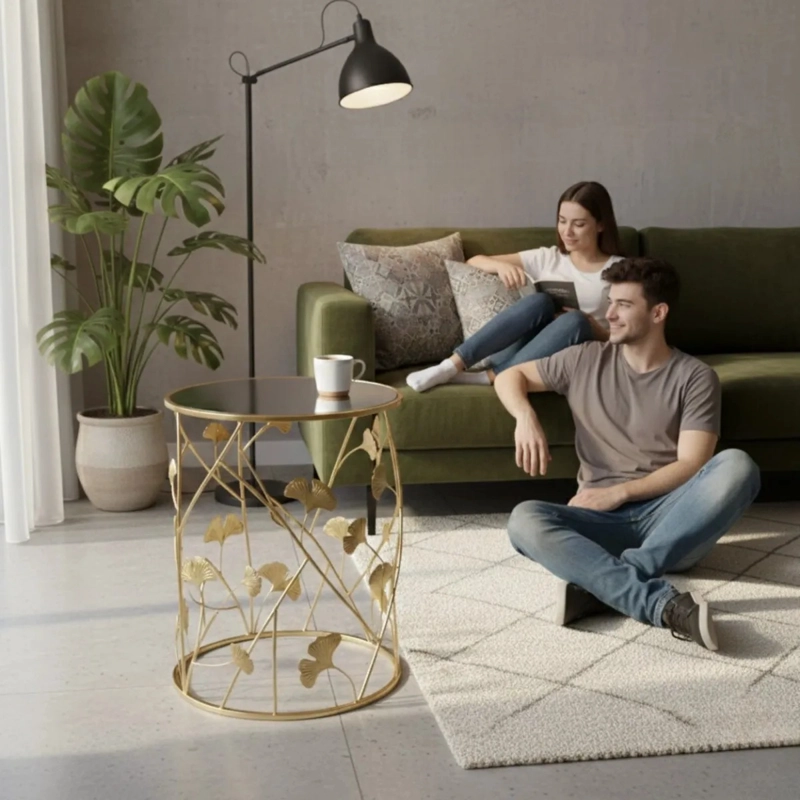 MESA AUXILIAR ACENTO GINKGO ELEGANTE DISEÑO ESCULTURAL JHN - 5