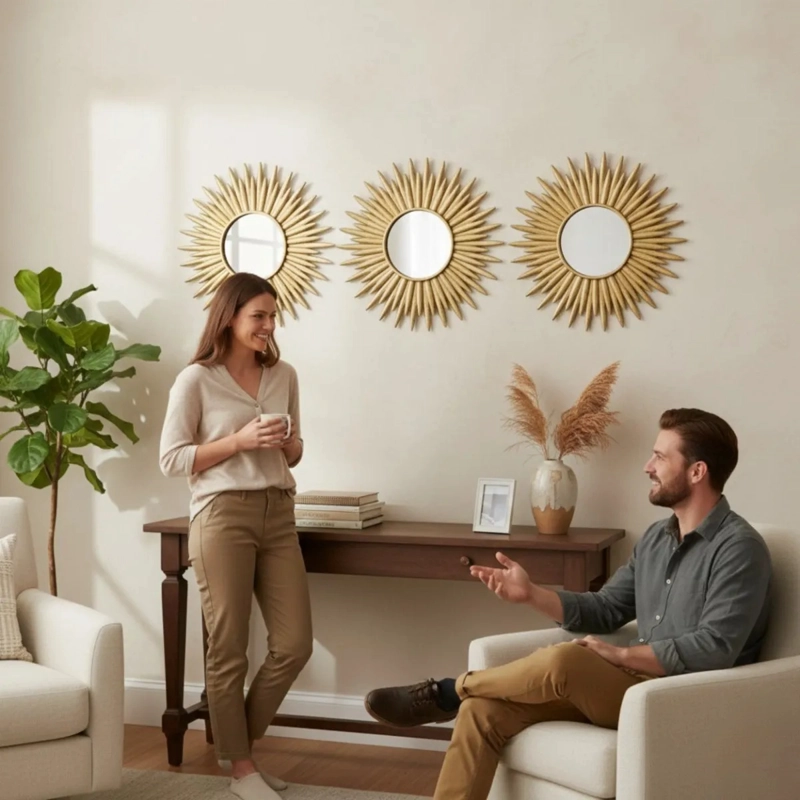 SET 3 ESPEJO DECORATIVO PARED DISEÑO AURA RADIANTE JHN - 7