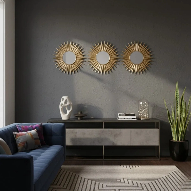 SET 3 ESPEJO DECORATIVO PARED DISEÑO AURA RADIANTE JHN - 8