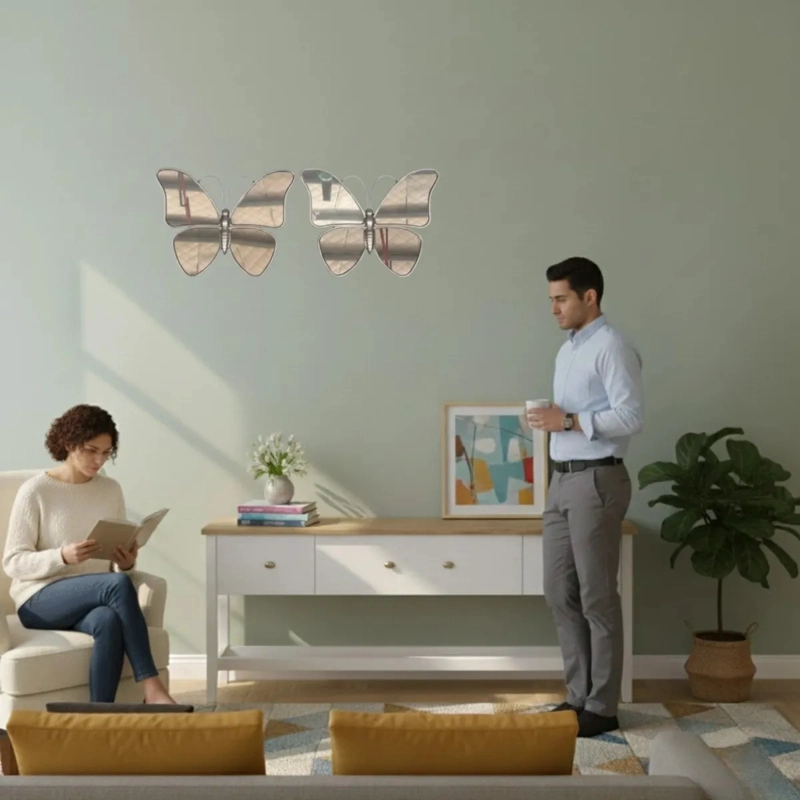 SET 2 ESPEJO DECORATIVO PARED FORMA MARIPOSA MODERNA JHN - 4