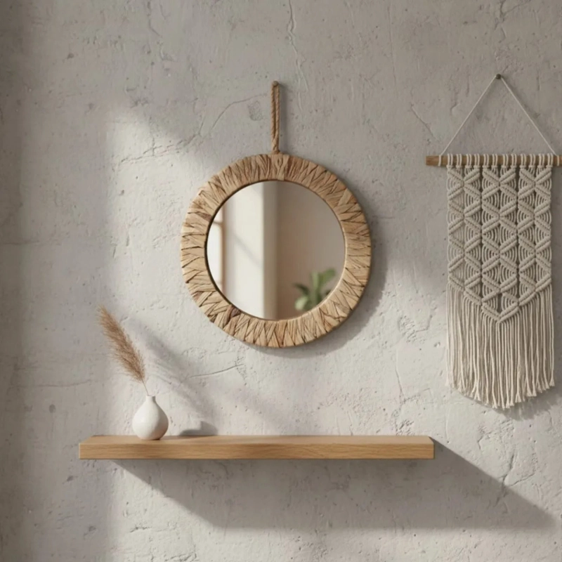 ESPEJO DECORATIVO PARED ESTILO BOHO EFECTO FIBRA TEJIDA JHN - 7
