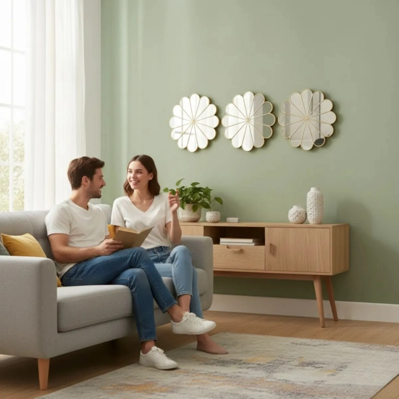 SET 3 ESPEJO DECORATIVO PARED ADORNO FORMA FLOR MODERNA JHN - 4