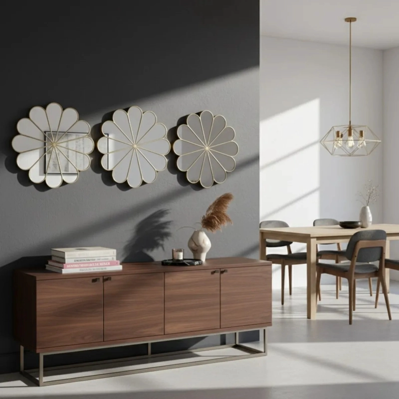 SET 3 ESPEJO DECORATIVO PARED ADORNO FORMA FLOR MODERNA JHN - 10