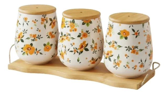 SET 3 FRASCO ORGANIZADOR FLORAL CONTENEDOR BASE BAMBU JHN - 1
