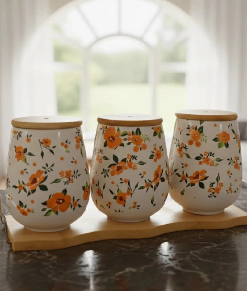 SET 3 FRASCO ORGANIZADOR FLORAL CONTENEDOR BASE BAMBU JHN - 2