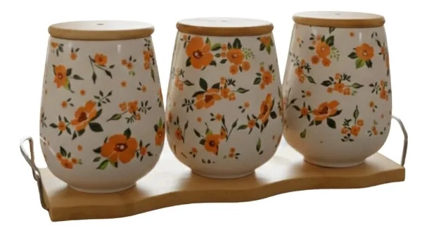 SET 3 FRASCO ORGANIZADOR FLORAL CONTENEDOR BASE BAMBU JHN - 3