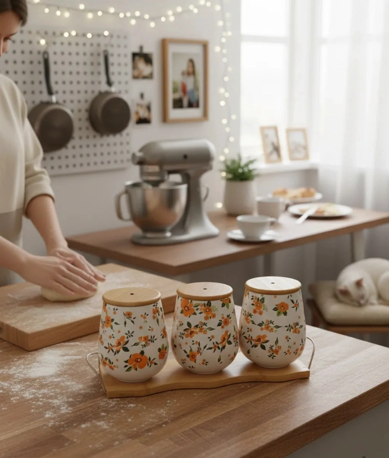 SET 3 FRASCO ORGANIZADOR FLORAL CONTENEDOR BASE BAMBU JHN - 8