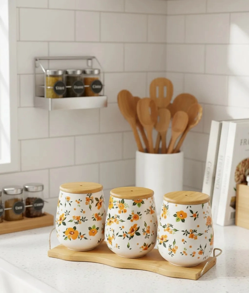 SET 3 FRASCO ORGANIZADOR FLORAL CONTENEDOR BASE BAMBU JHN - 9