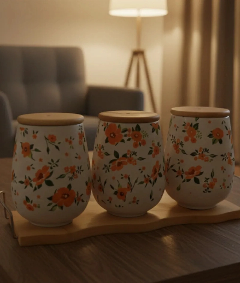 SET 3 FRASCO ORGANIZADOR FLORAL CONTENEDOR BASE BAMBU JHN - 10