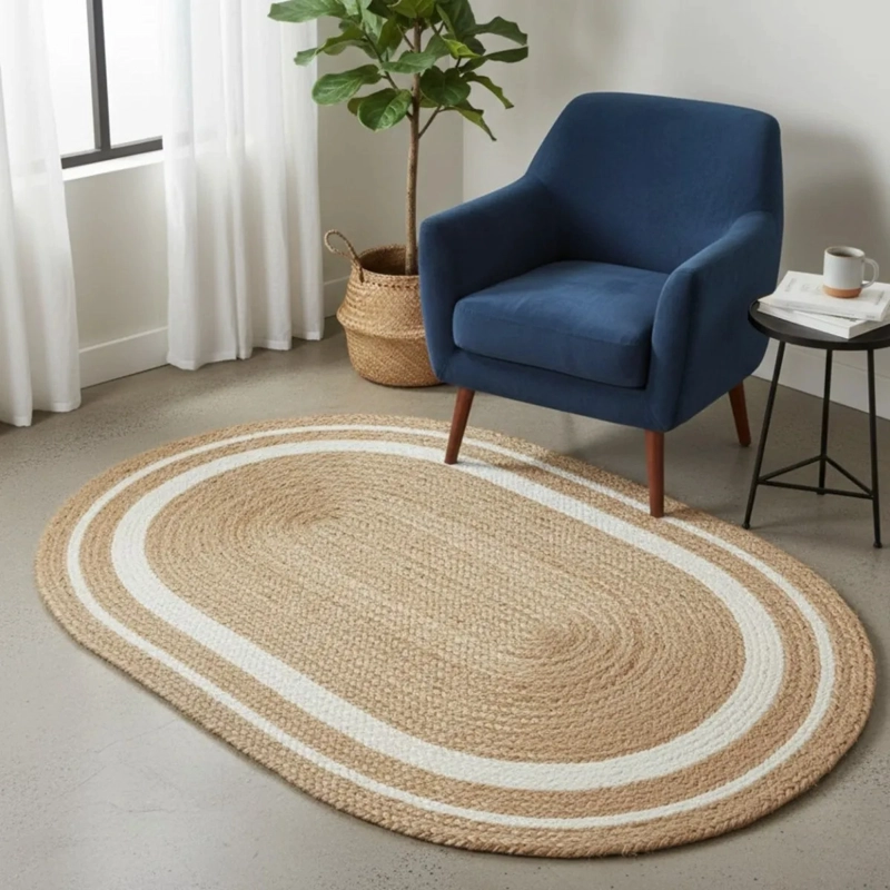 ALFOMBRA OVALADA TRENZADA DISEÑO NATURAL MINIMALISTA AJ - 7