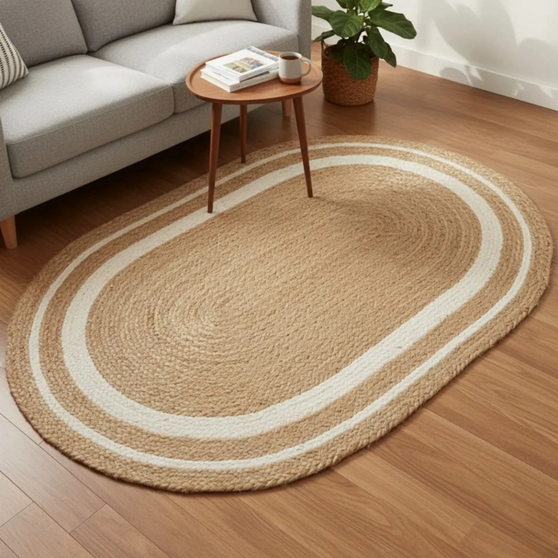 ALFOMBRA OVALADA TRENZADA DISEÑO NATURAL MINIMALISTA AJ - 8
