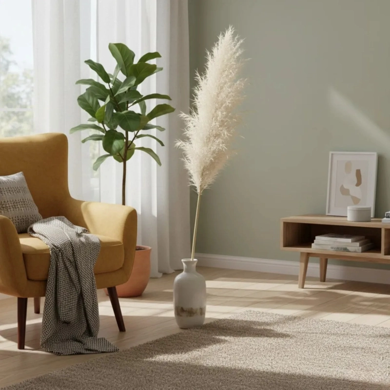 BOUQUET 4 PAMPAS GRASS DECORACION HOGAR PLUMAS NATURALES  AJ - 10