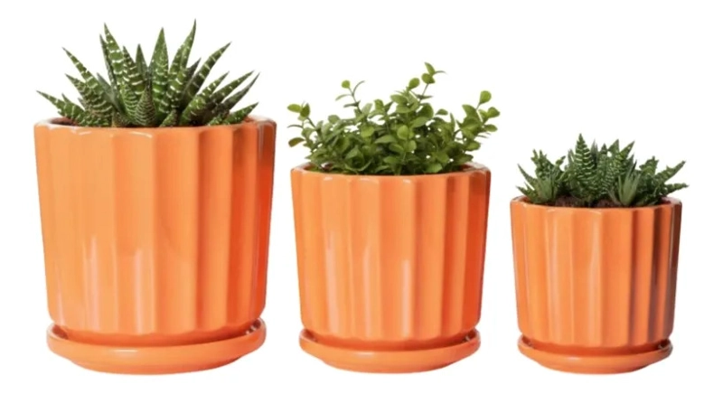 SET 3 MACETAS DECORATIVAS DISEÑO CANALES VERTICALES AJ - 2