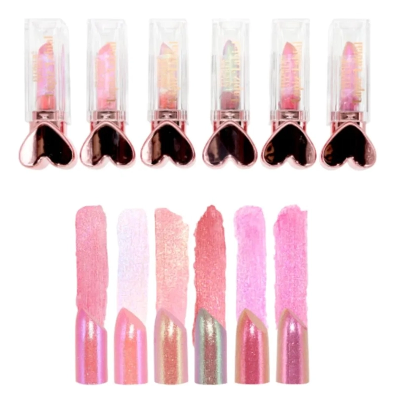PAQ 24 LABIALES BARRA EFECTO METALIZADO DISEÑO CORAZON ALJ - 1