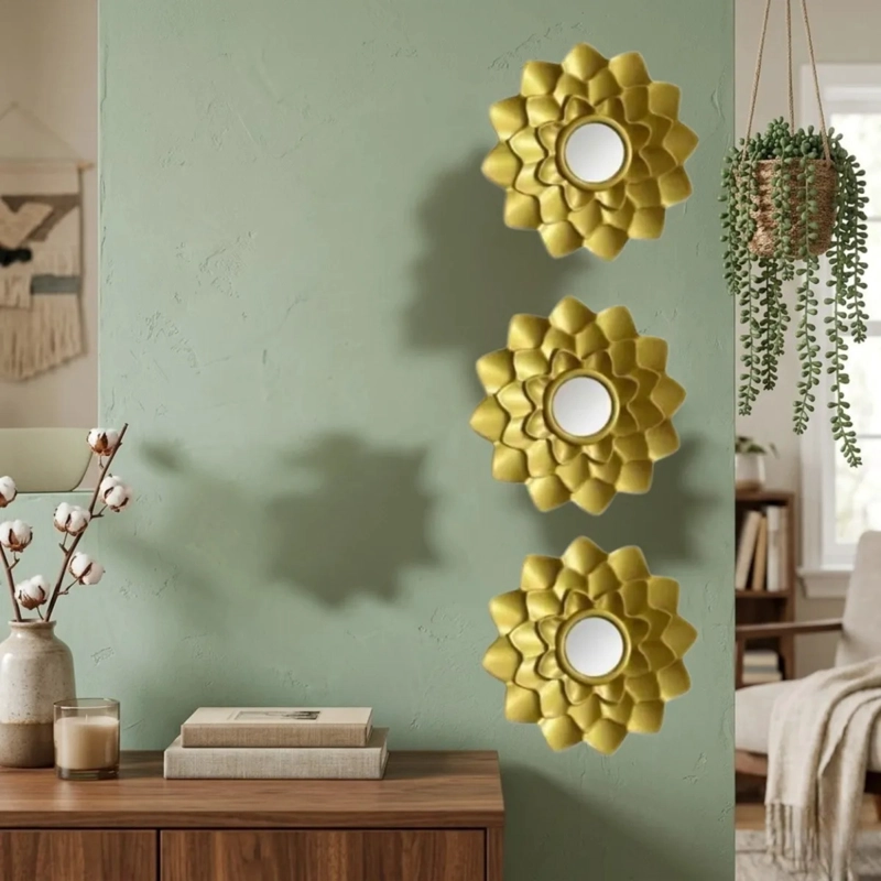 SET 3 ESPEJOS DECORATIVOS FLORALES PARED MODERNOS ALJ - 10