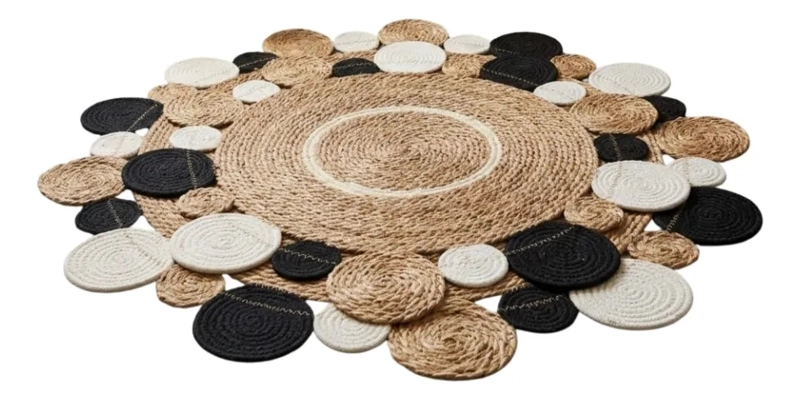 ALFOMBRA DECORATIVA REDONDA ARTESANAL SALA VESTIDOR BOHO ALJ - 1
