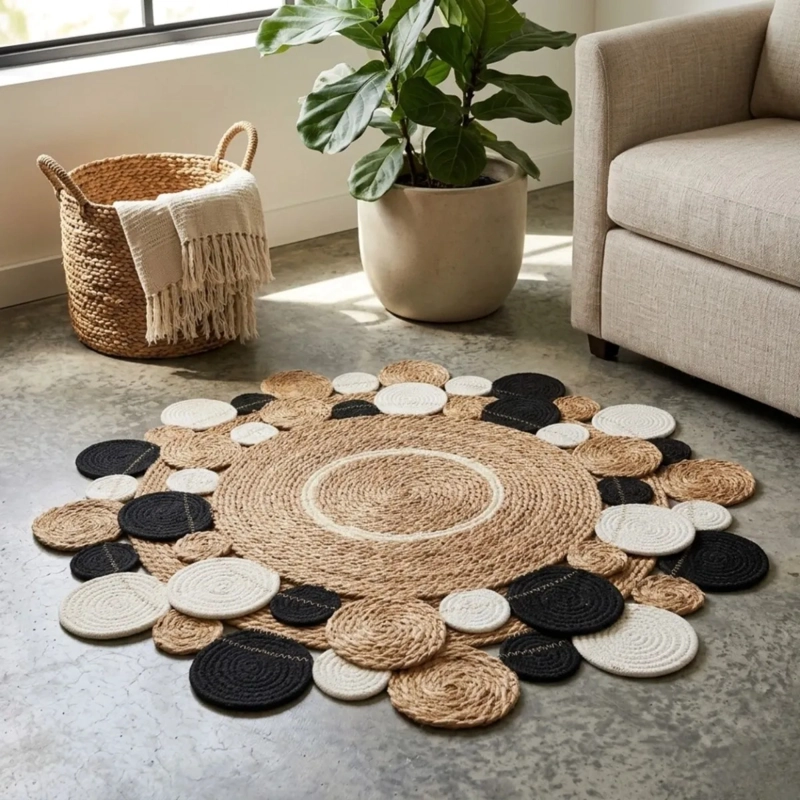 ALFOMBRA DECORATIVA REDONDA ARTESANAL SALA VESTIDOR BOHO ALJ - 10