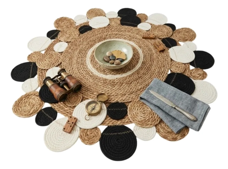 ALFOMBRA DECORATIVA REDONDA ARTESANAL SALA VESTIDOR BOHO ALJ - 2