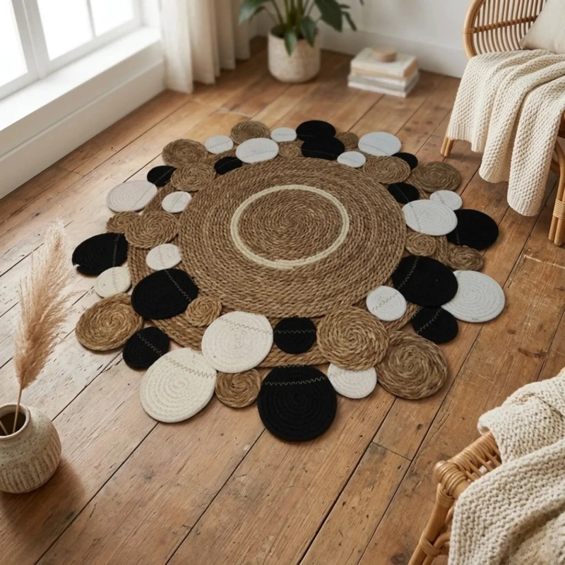 ALFOMBRA DECORATIVA REDONDA ARTESANAL SALA VESTIDOR BOHO ALJ - 8