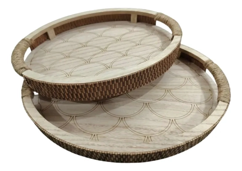 SET 2 BANDEJAS DECORATIVAS ORGANICAS MADERA RUSTICA ALJ - 1