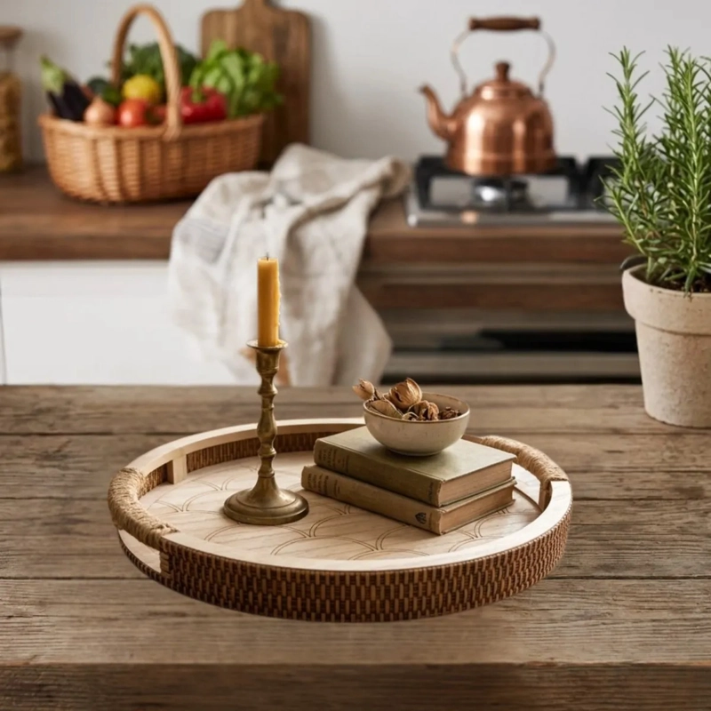SET 2 BANDEJAS DECORATIVAS ORGANICAS MADERA RUSTICA ALJ - 10