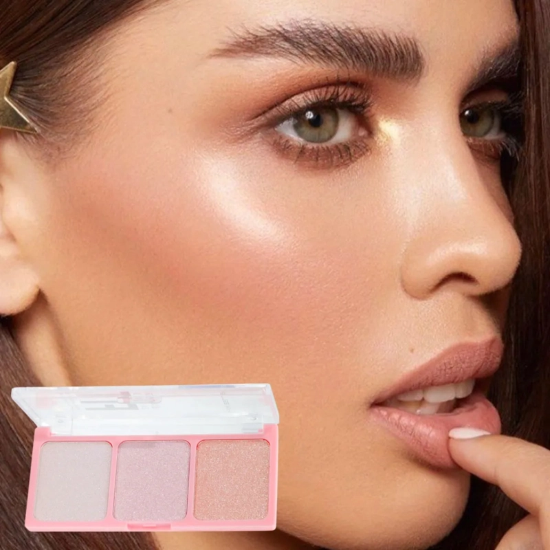 SET 2 PALETAS ILUMINADORES 3 TONOS POLVO BRILLO NATURAL ALJ - 9