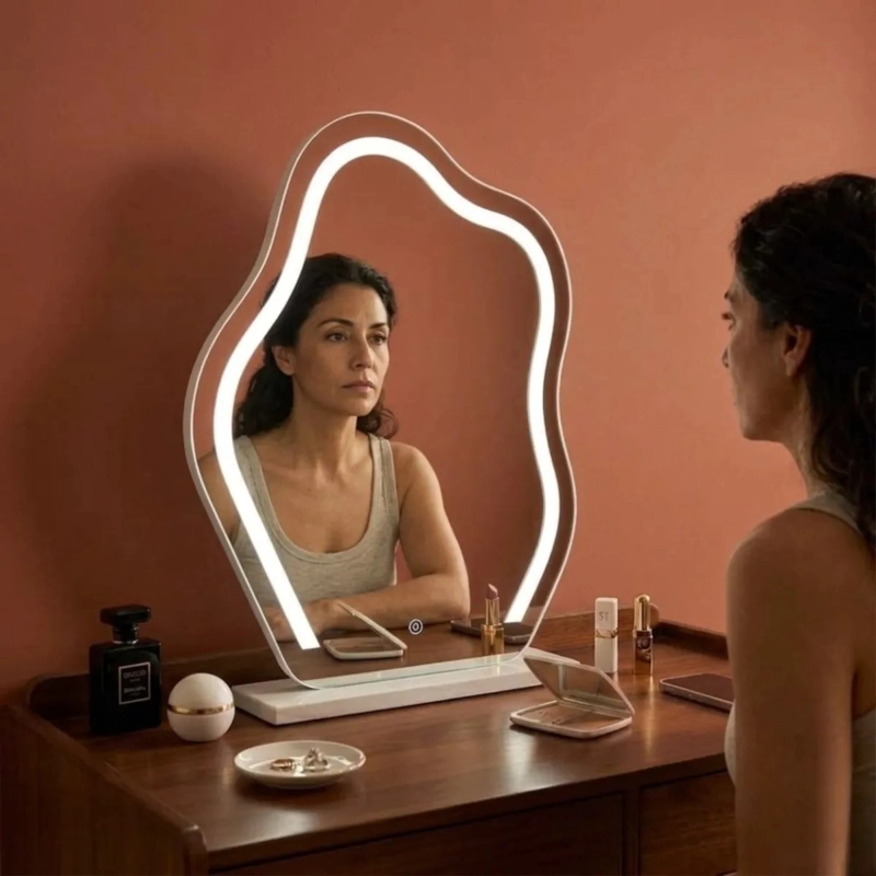 ESPEJO MESA ORGANICO LUZ LED TACTIL TOCADOR MAQUILLAJE ALJ - 6