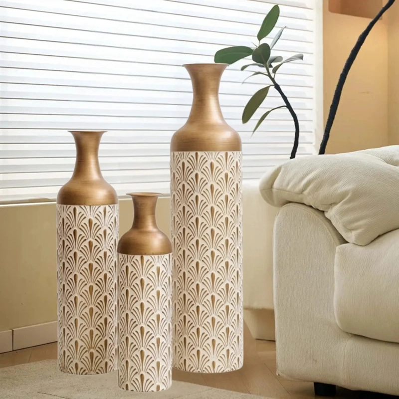 SET 3 FLOREROS ALTOS DECORATIVOS ELEGANTES TEXTURA ALJ - 5