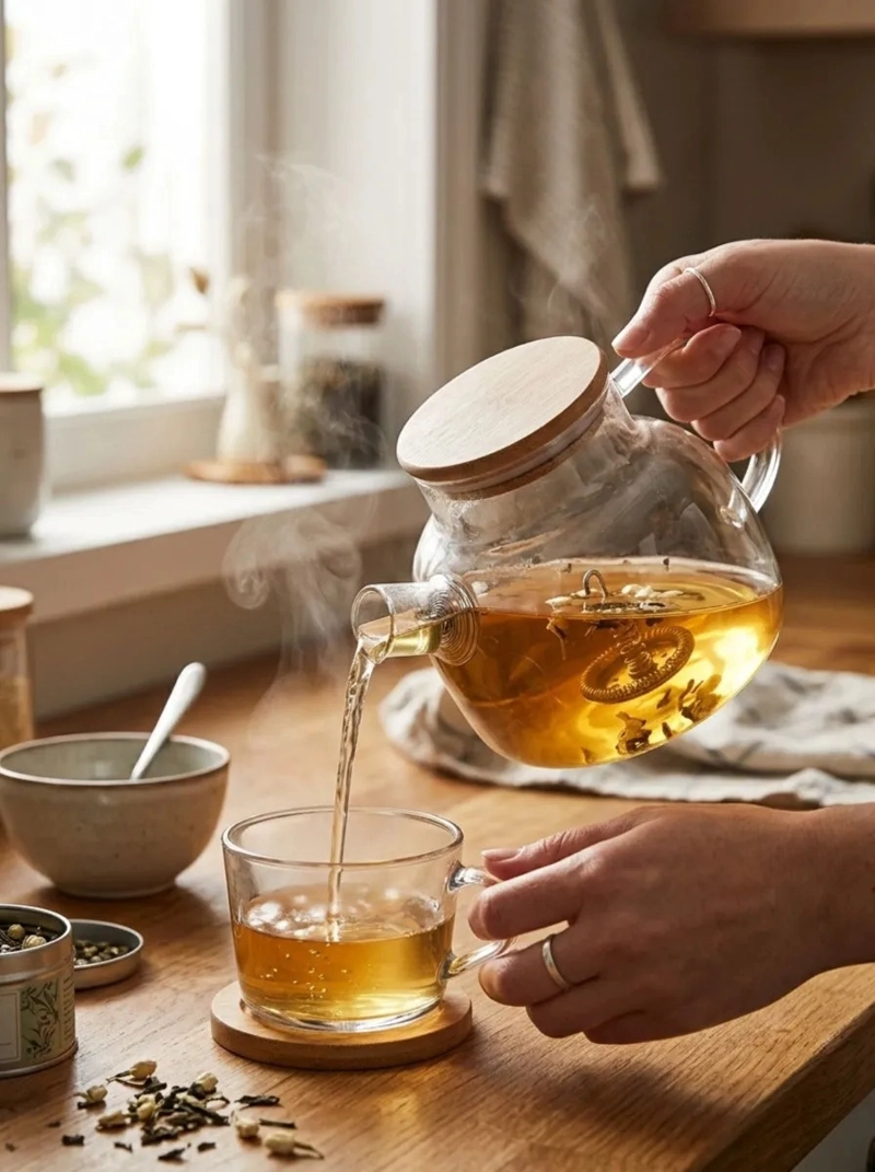 TETERA VIDRIO BOROSILICATO 1LITRO TAPA BAMBU INFUSOR MV - 6